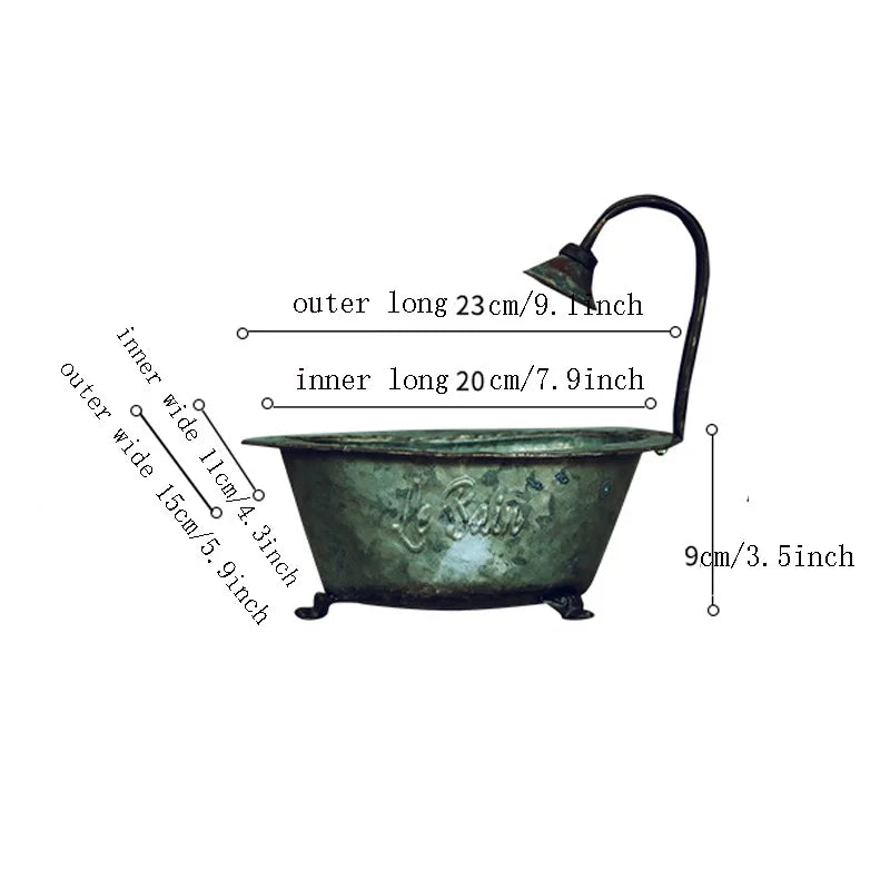 Vintage Bathtub Planter with Shower Head | Mini Galvanised Metal Clawfoot Tub Pot | Garden, Succulent & Fairy Garden Decor
