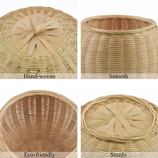 Round Lidded Bamboo Rattan Storage Basket | Hand-Woven Wicker Box with Lid | Fruit, Bread, Picnic | 4 Sizes
