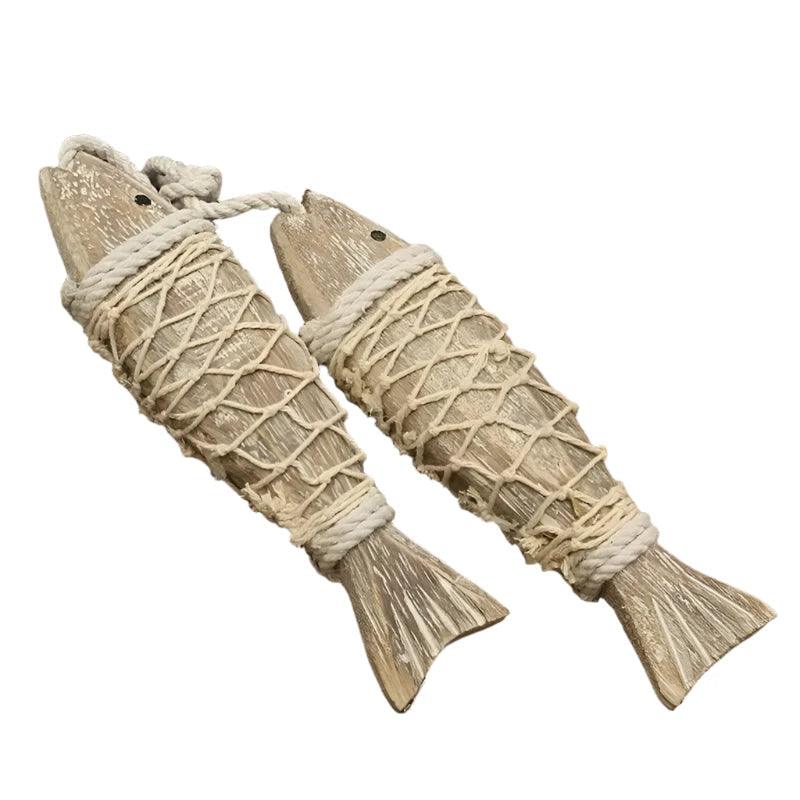 2pcs Hand Carved Wood Fish Decoration