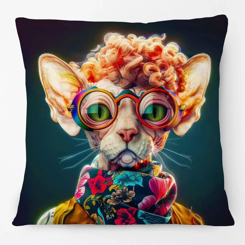 Fashion Animal Portrait Cushion Covers | Poodle Dog Pug Cat Fox Monkey Duck Elephant Throw Pillow Cases