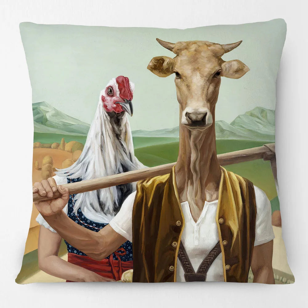 Funny Farm Animal Portrait Cushion Cover 45x45cm | Cow Sheep Horse Pig Chicken Rabbit Painting Pillow Cover | Country Farmhouse Decor