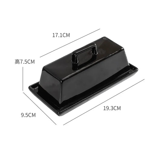 Black Ceramic Butter Dish with Lid | Rectangular Covered Butter Tray