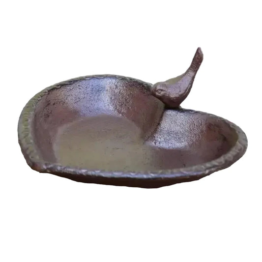 Vintage Rustic Cast Iron Heart Bird Bath - Decorative Brown Bird Feeder Dish - Metal Garden Ornament