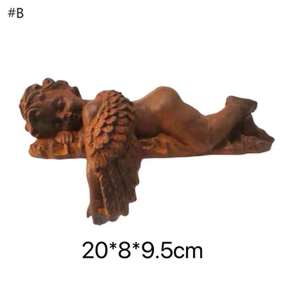 Cast Iron Sleeping Cherub Angel Statue | Rustic Farmhouse Garden Decor | Vintage Sculpture