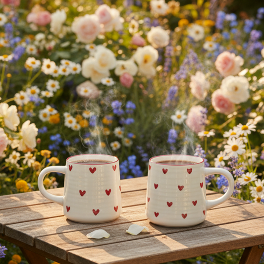 Heart Mug Love Pink Hearts | Ceramic Coffee Cup Gift Set
