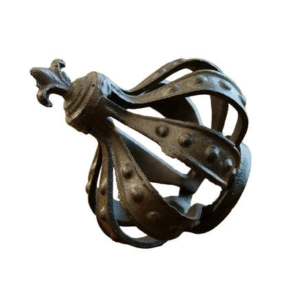 Cast Iron Crown Sculpture 16.5cm | Rustic Fleur-de-Lis Candle Cover & Shelf Ornament | Home, Garden, Patio & Cabin Decor