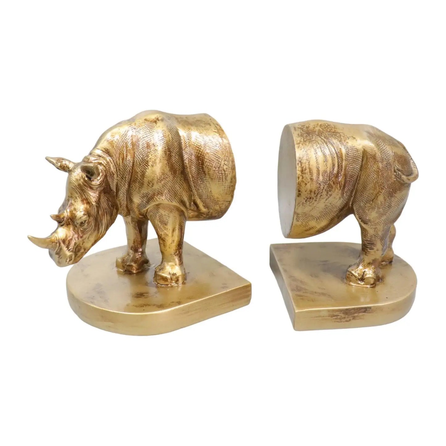 Rhino Bookends Gold Decorative Resin Rhinoceros Book Ends Pair 25x12x15cm