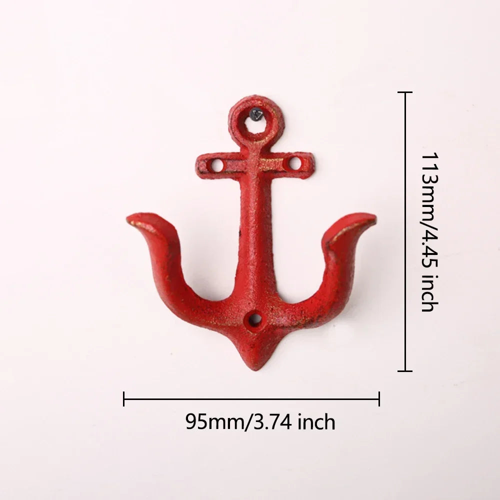 Hook Anchor Blue Red Rustic White Cast Iron Metal