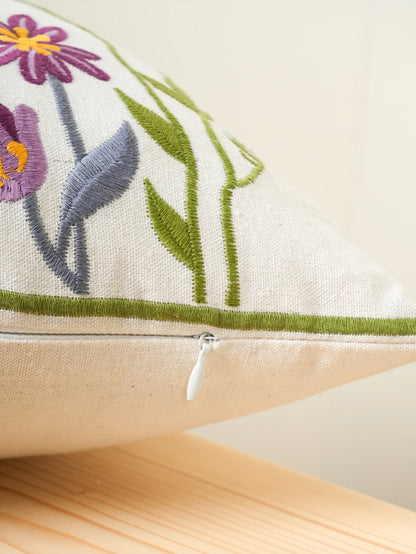 Floral Birds Embroidered Cushion Cover | Botanical Garden Design | Sofa & Bed Decor