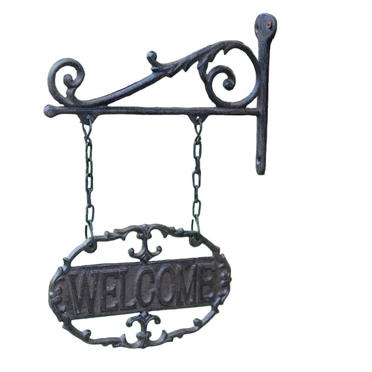 Welcome Sign Oval Cast Iron Rustic Double-Sided Hanging - 22x31cm