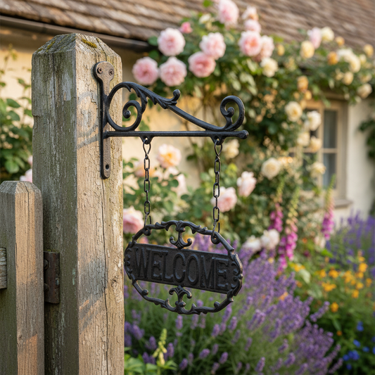 Welcome Sign Oval Cast Iron Rustic Double-Sided Hanging - 22x31cm
