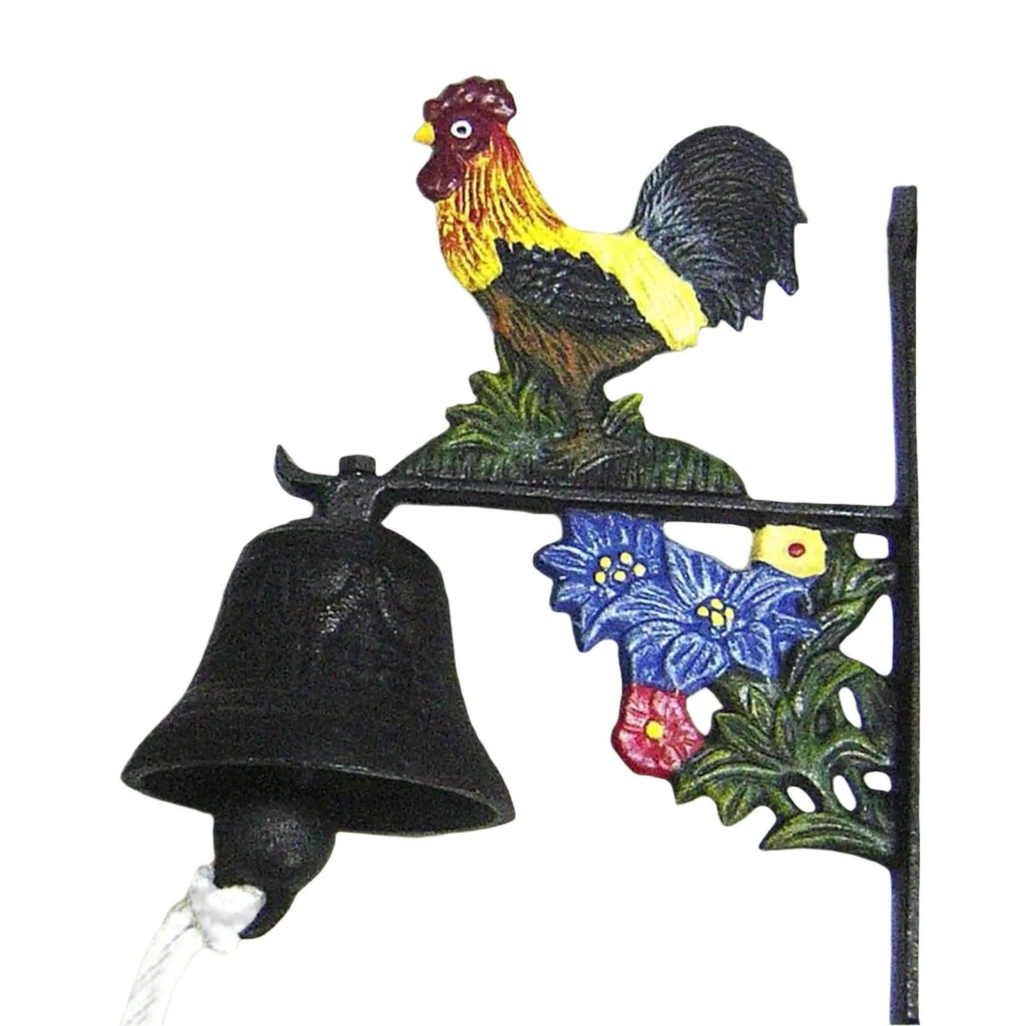 Door Bell Rooster Blue Floral Cast Iron