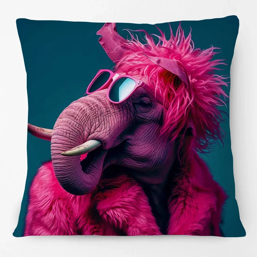 Fashion Animal Portrait Cushion Covers | Poodle Dog Pug Cat Fox Monkey Duck Elephant Throw Pillow Cases