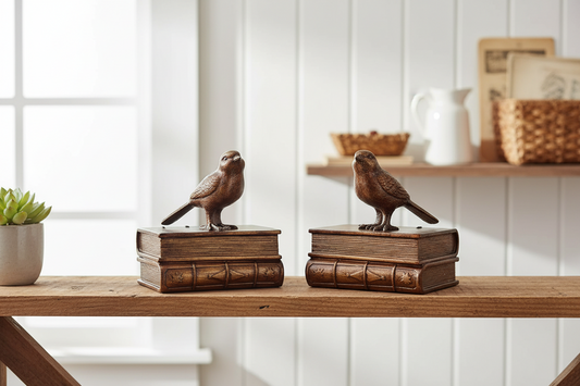 Retro Bird Bookends Resin Animal Book Holders 13cm - Aussie Stock