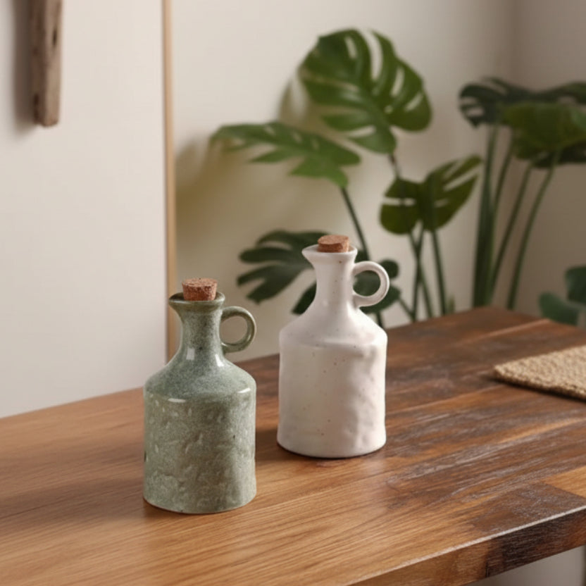 Ceramic Oil Bottle 400ml - Kitchen Storage Jar Handmade