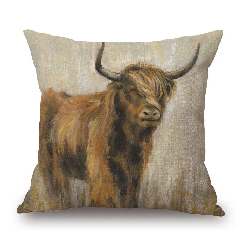 Highland Cow Cushion Cover 45x45cm | Scottish Cattle Photo Print Pillow Cover | Rustic Country Farmhouse Decor