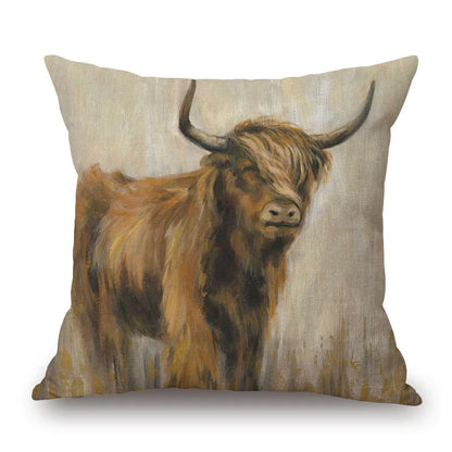 Highland Cow Cushion Cover 45x45cm | Scottish Cattle Photo Print Pillow Cover | Rustic Country Farmhouse Decor