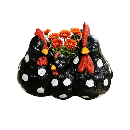 Polka Dot Chicken Planter Pot | Black or White | Resin Succulent Planter | Farmhouse Decor