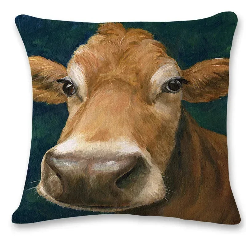 Farm Animal Oil Painting Cushion Cover | Cow & Goat Portrait | Farmhouse Gift