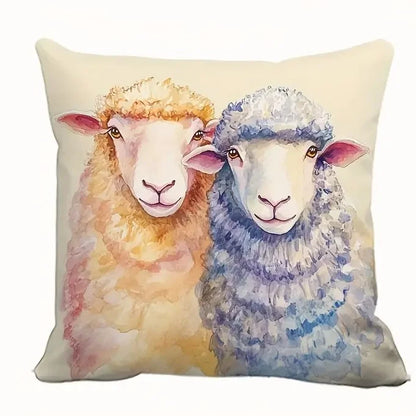 Watercolour Farm Animal Cushion Cover | Highland Cow Pig Sheep Goat | Farmhouse Boho Decor