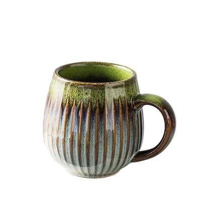 Coffee Mug Colourful Kiln Glaze Ribbed Ceramic 480ml - 8.5x10.5cm