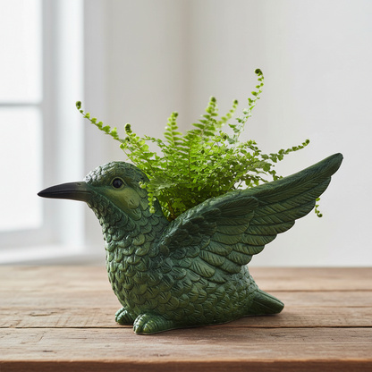 Sparrow Bird Resin Planter Pot with Drainage Hole | Cute Indoor Outdoor Succulent Pot