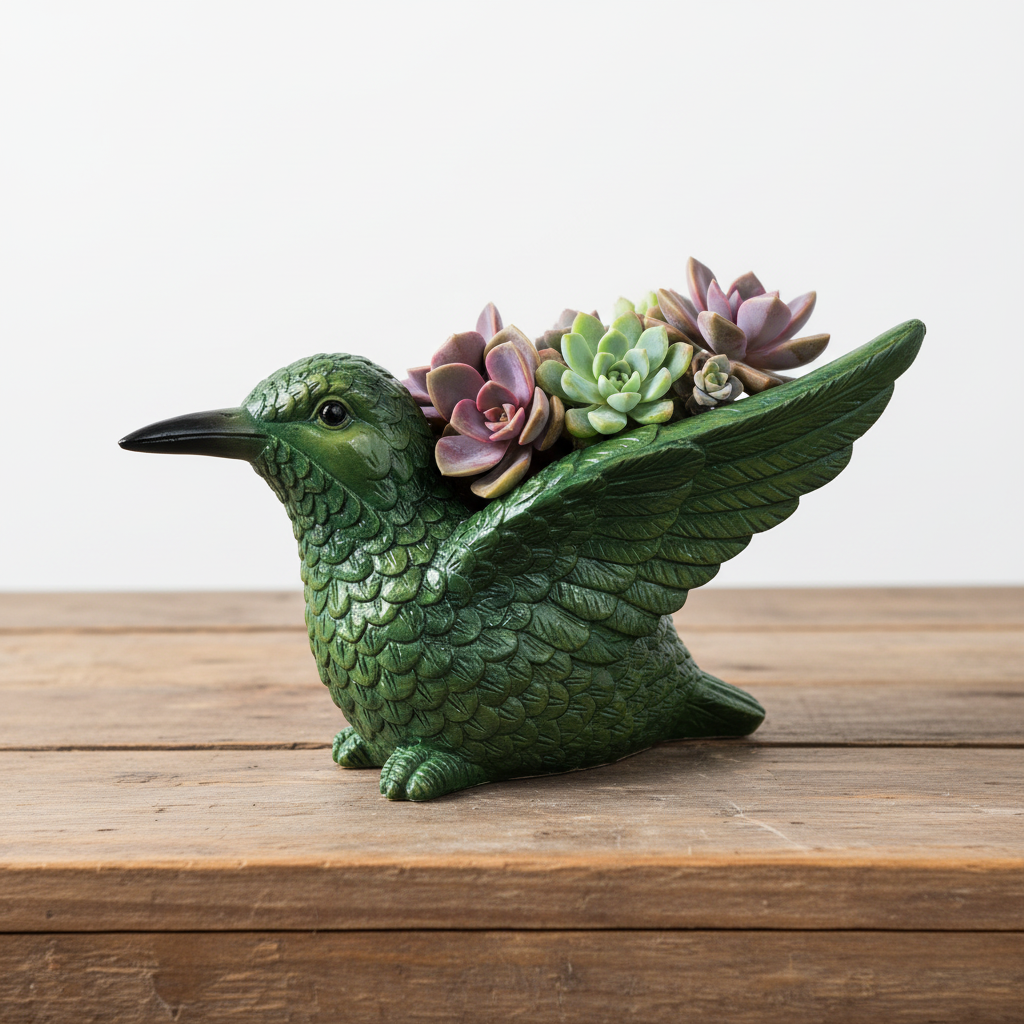 Sparrow Bird Resin Planter Pot with Drainage Hole | Cute Indoor Outdoor Succulent Pot