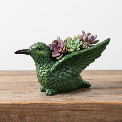 Sparrow Bird Resin Planter Pot with Drainage Hole | Cute Indoor Outdoor Succulent Pot