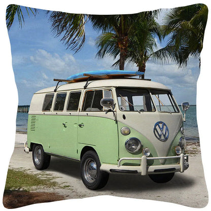VW Kombi Van Cushion Covers | Retro Vintage Bus Art | Blue Pink Green Yellow Mustard | Sofa Throw Pillow