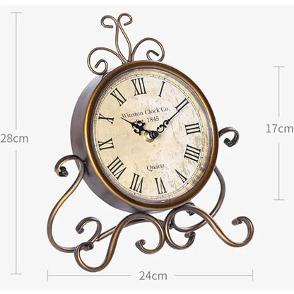 Wrought Iron Desk Clock | Ornate Scrollwork Frame | Silent Quartz | 28cm | Brown or White