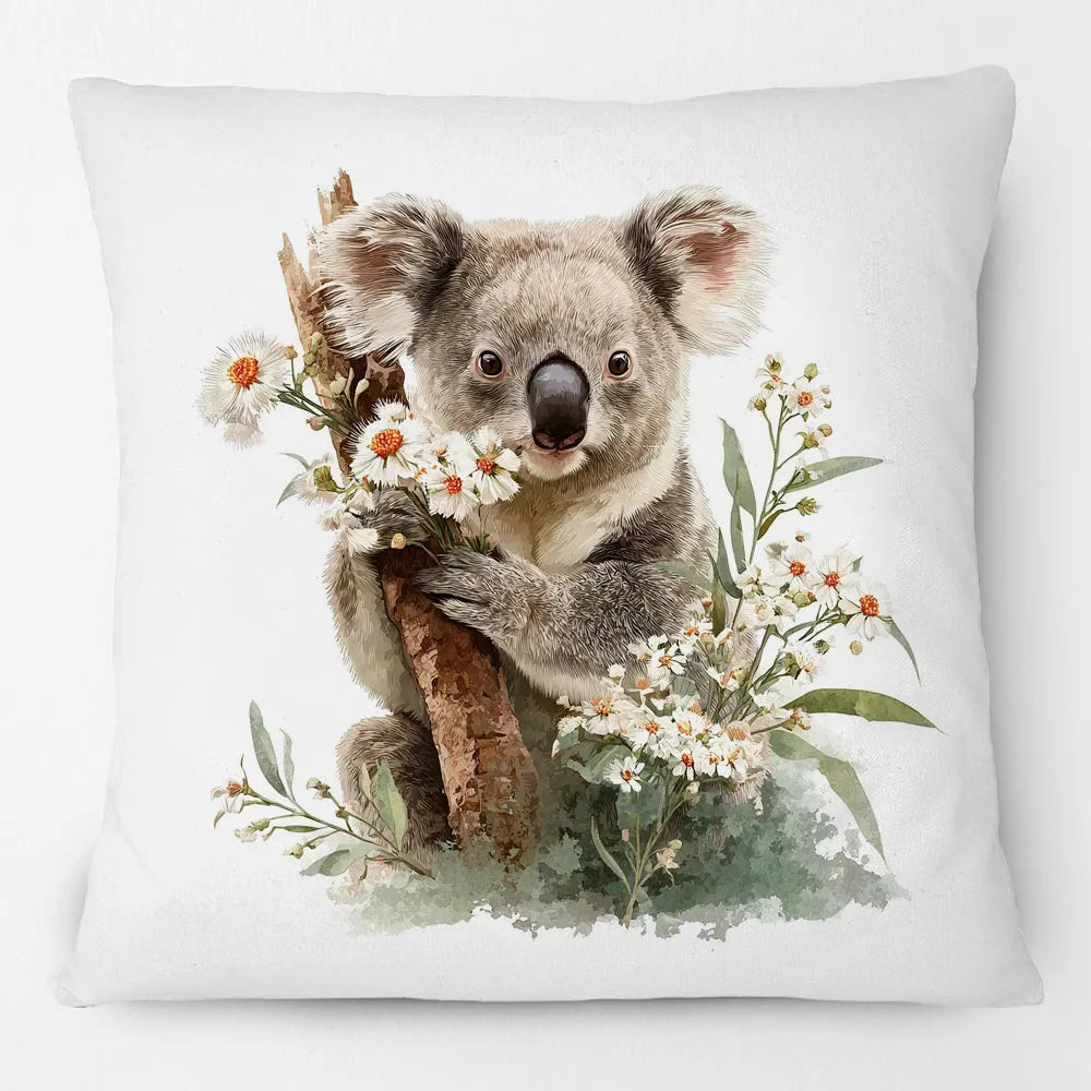 Australian Koala Cushion Covers | Watercolour Floral Art | Native Flowers & Eucalyptus | Sofa Throw Pillow