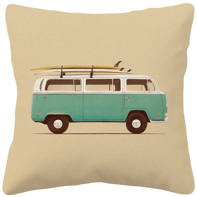 VW Kombi Van Cushion Covers | Retro Vintage Bus Art | Blue Pink Green Yellow Mustard | Sofa Throw Pillow