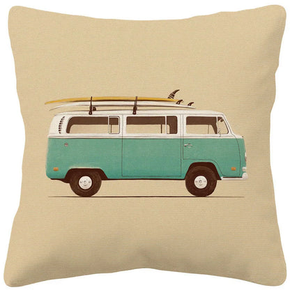 VW Kombi Van Cushion Covers | Retro Vintage Bus Art | Blue Pink Green Yellow Mustard | Sofa Throw Pillow