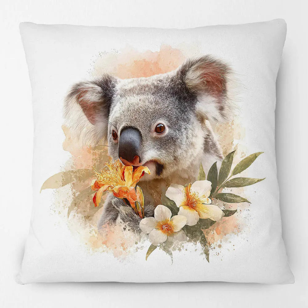 Australian Koala Cushion Covers | Watercolour Floral Art | Native Flowers & Eucalyptus | Sofa Throw Pillow