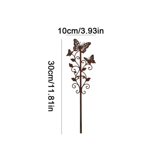 Metal Butterfly Garden Stake | Rustic Floral Scrollwork Ornament