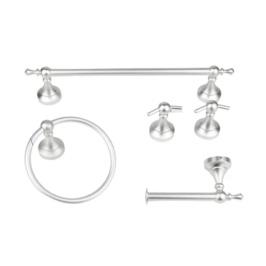 Silver Bathroom Accessories Set | Towel Bar Ring Hook Paper Holder