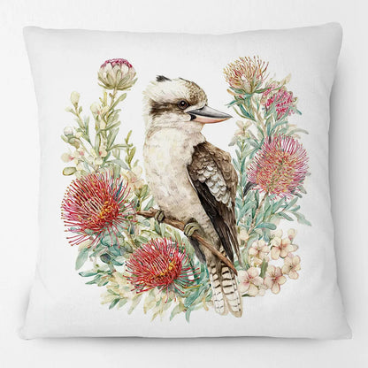 Kookaburra Cushion Cover | Watercolour Native Flowers | 45 x 45cm