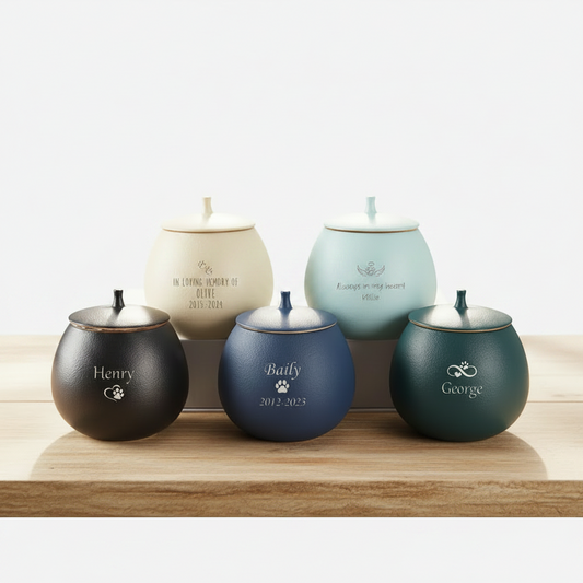 Personalised Ceramic Pet Urn | Custom Engraved Keepsake for Dogs Cats Birds & Small Pets