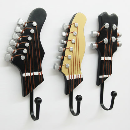 Guitar Decorative Wall Hook Set of 3 Resin Music Decor - 19cm