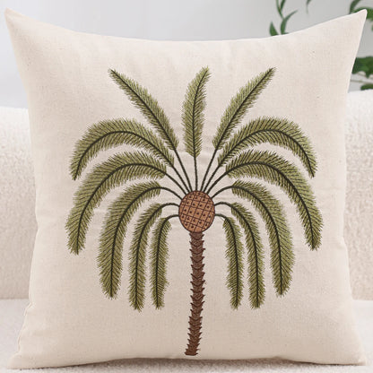 Embroidered Coastal Cushion Cover | Coconut Palm, Seahorse & Ocean Design | 45x45cm