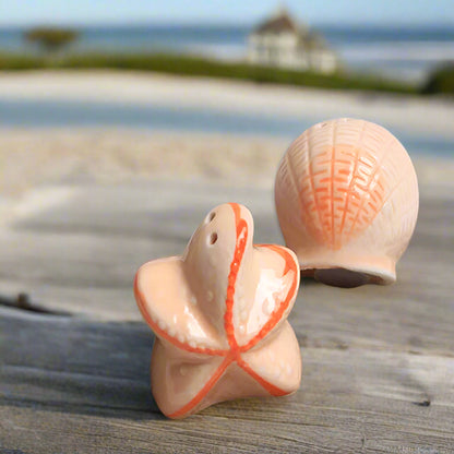 Salt Pepper Shaker Set Starfish Shell Ceramic