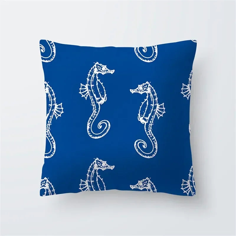 Cushion Cover Sea Life | Blues & Whites Coastal Decorative Throw Pillow