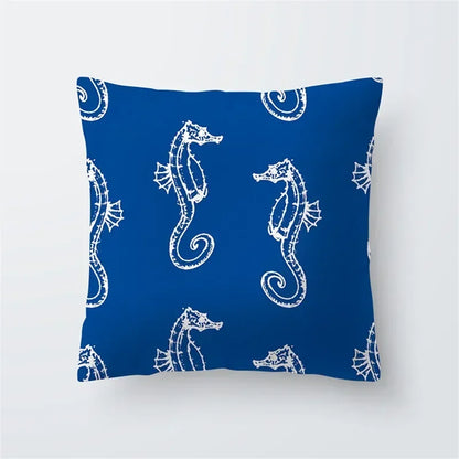 Cushion Cover Sea Life | Blues & Whites Coastal Decorative Throw Pillow