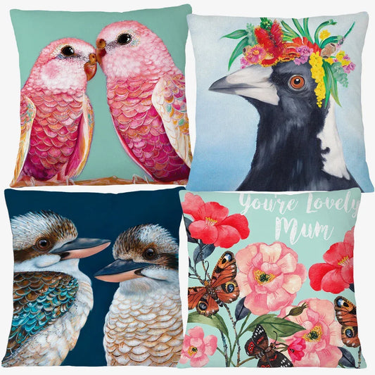 Cushion Cover Brights Bird Parrot Magpie Kookaburra Floral