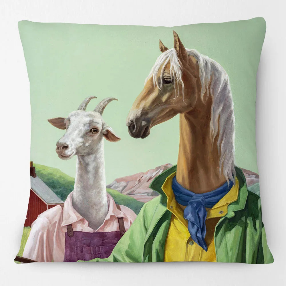 Funny Farm Animal Portrait Cushion Cover 45x45cm | Cow Sheep Horse Pig Chicken Rabbit Painting Pillow Cover | Country Farmhouse Decor