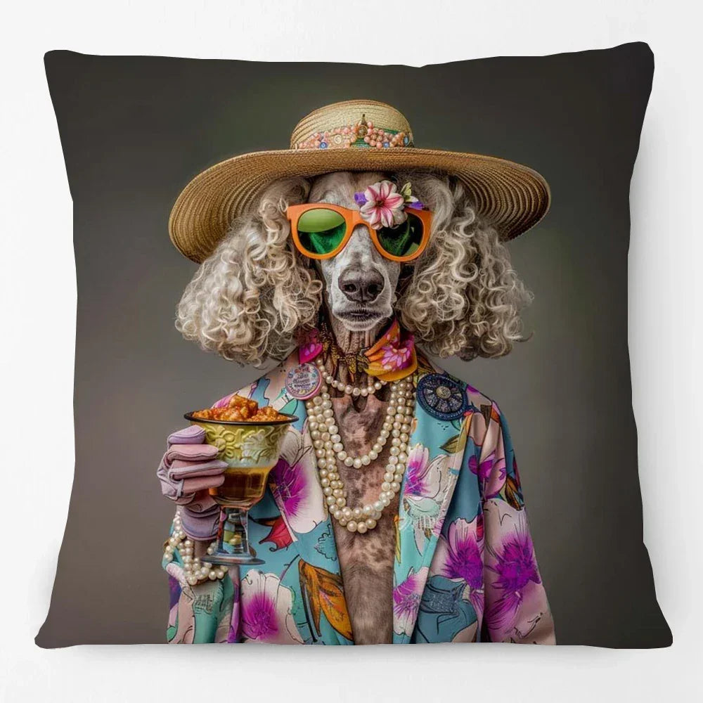 Fashion Animal Portrait Cushion Covers | Poodle Dog Pug Cat Fox Monkey Duck Elephant Throw Pillow Cases