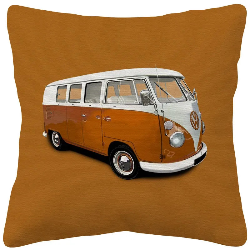 VW Kombi Van Cushion Covers | Retro Vintage Bus Art | Blue Pink Green Yellow Mustard | Sofa Throw Pillow