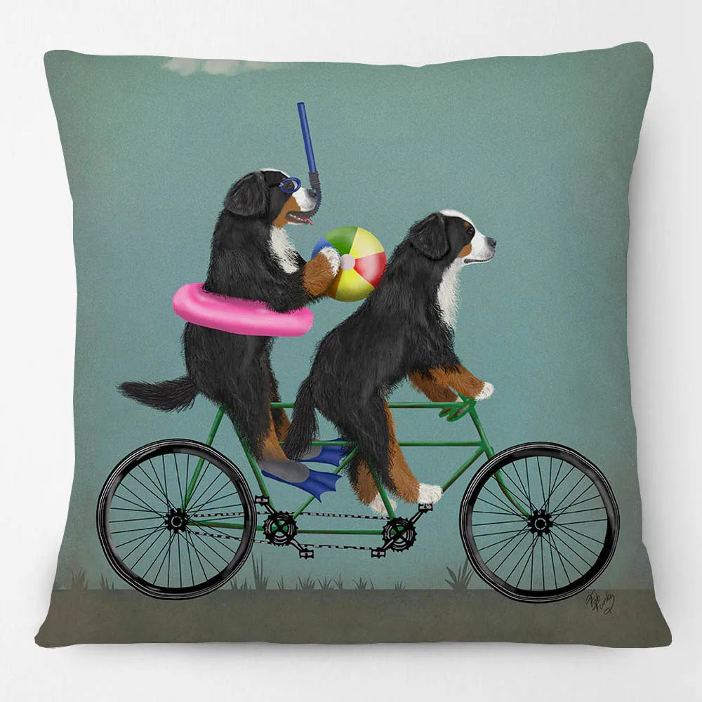 Dogs on Bikes Cushion Covers | Pug Dachshund Bulldog French Bulldog Dalmatian Golden Retriever Labrador Poodle | Retro Vintage Dog Art Pillow