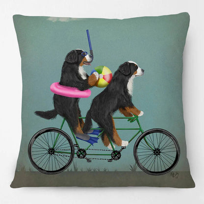 Dogs on Bikes Cushion Covers | Pug Dachshund Bulldog French Bulldog Dalmatian Golden Retriever Labrador Poodle | Retro Vintage Dog Art Pillow