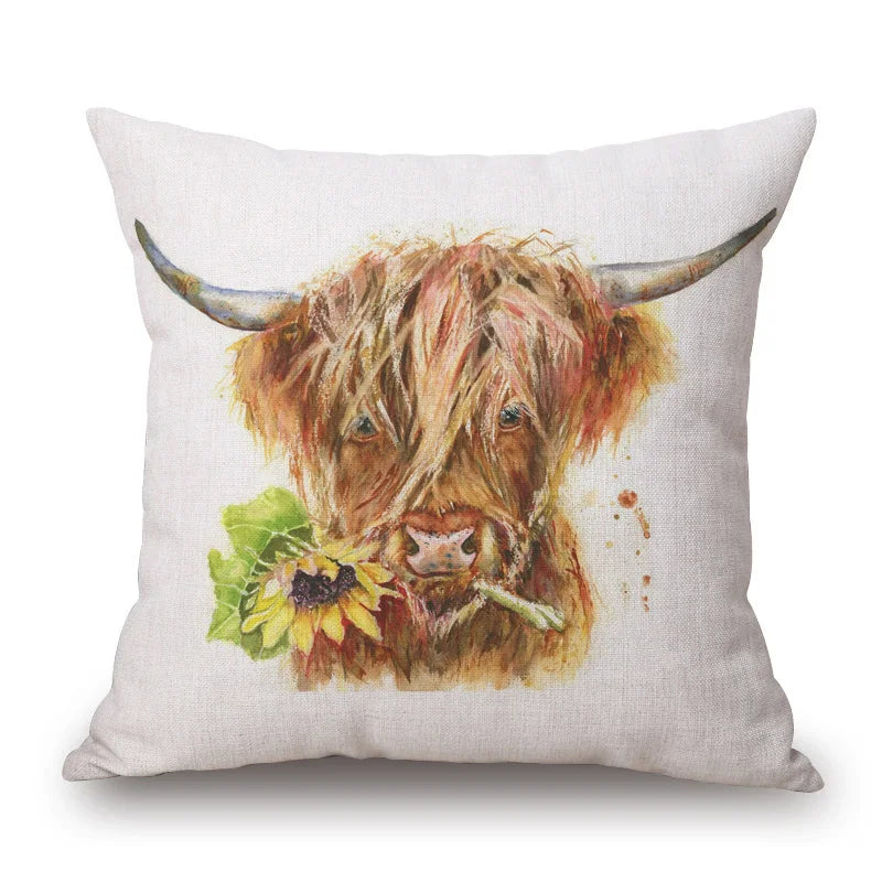 Highland Cow Cushion Covers | Watercolour Art | Mother & Calf, Family, Portrait | Farmhouse Sofa Pillow